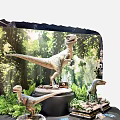 Realistic Reptile Dinosaur Models In Jungle Themed Display With Lush Green Plants