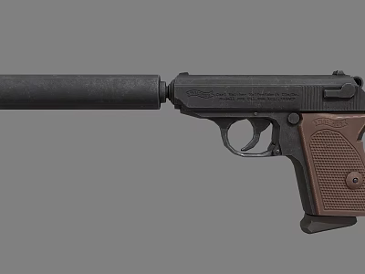 Classic Pistol Weapon With Black Barrel And Brown Wooden Grip Design Details 3d model
