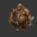Muscular Orc Warrior Character With Bone Decorated Armor Tusked Face And Axe Weapon