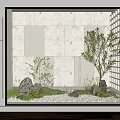 Modern Indoor Landscape With Olive Tree Small Plants Rocks And Light Wall Panels
