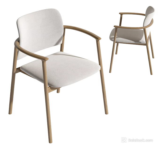 Modern Minimalist Dining Chairs With Light Upholstered Seat And Wooden Armrest Frame 3d model 