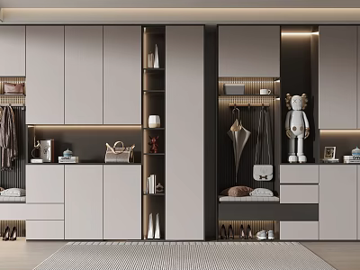 Modern Shoe Cabinet Design With Sleek Storage Clothing Rack LED Lighting And Drawers 3d model