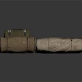 Rolled Outdoor Camping Gear In Brown Green And Beige With Straps
