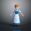 3D Game Movie Character with Brown Hair Green Eyes Blue White Maid Outfit Red Shoes