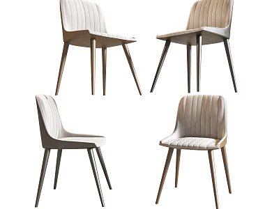 Light Colored Modern Dining Chairs With Striped Backrest And Wooden Legs 3d model