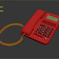 Red Landline Phone Featuring Digital Display Numeric Keypad And Coiled Red Cord 3d model