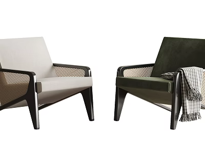 Modern Accent Chairs In Light And Dark Tones With Wooden Armrests And Throw Blanket 3d model