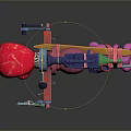 3D Model Sci Fi Weapon with Red Green Pink Components and Metal Barrel Grip 3d model