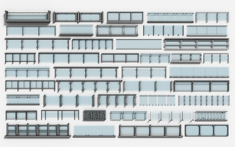 Glass Railing Balcony Railing Balcony Railing Balcony Railing Fence Railing Fence Stair Railing Wood 3d model