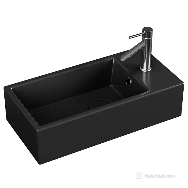 Sleek Black Rectangular Washbasin With Modern Silver Faucet Design 3d model 