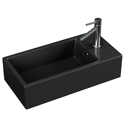 Sleek Black Rectangular Washbasin With Modern Silver Faucet Design 3d model