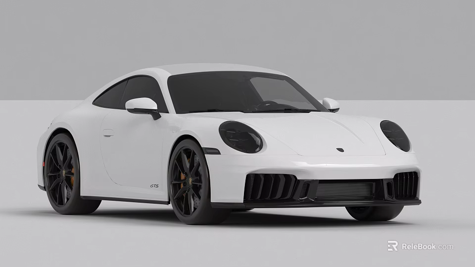 White Porsche 911 Two Door Sports Car With Black Wheels And Front Grille Design 3d model 