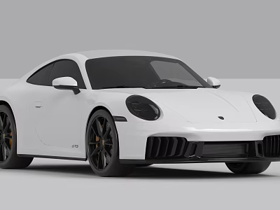 White Porsche 911 Two Door Sports Car With Black Wheels And Front Grille Design 3d model