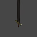 Classic Metallic Sword With Golden Hilt Decoration Red Pommel Against Simple Gray Background