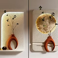 Modern Wall Decor Featuring Orange Curved Base Branch Decoration and Circular Moon Pattern