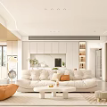 Modern Living Dining Room Open Layout With White Sofa Orange Armchair And Lighting