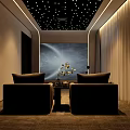 Modern Home Theater Room With Large Screen Comfortable Sofas And Starry Ceiling
