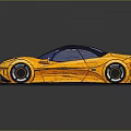 Modern Yellow Sports Car With Sleek Streamlined Body And Black Roof Design