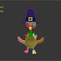Cute Cartoon Turkey Character With Blue Pilgrim Hat Yellow Buckle Orange Body And Colorful Feathers