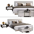 Modern Double Bed with Bedside Table Table Lamp Pillows and Bed Bench 3d model