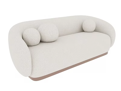 Beige Curved Multi Person Sofa With Round Cushions And Brown Base Modern Design 3d model