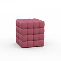 Pink Cube Shaped Upholstered Ottoman Featuring Square Tufted Modern Footrest Style 3d model