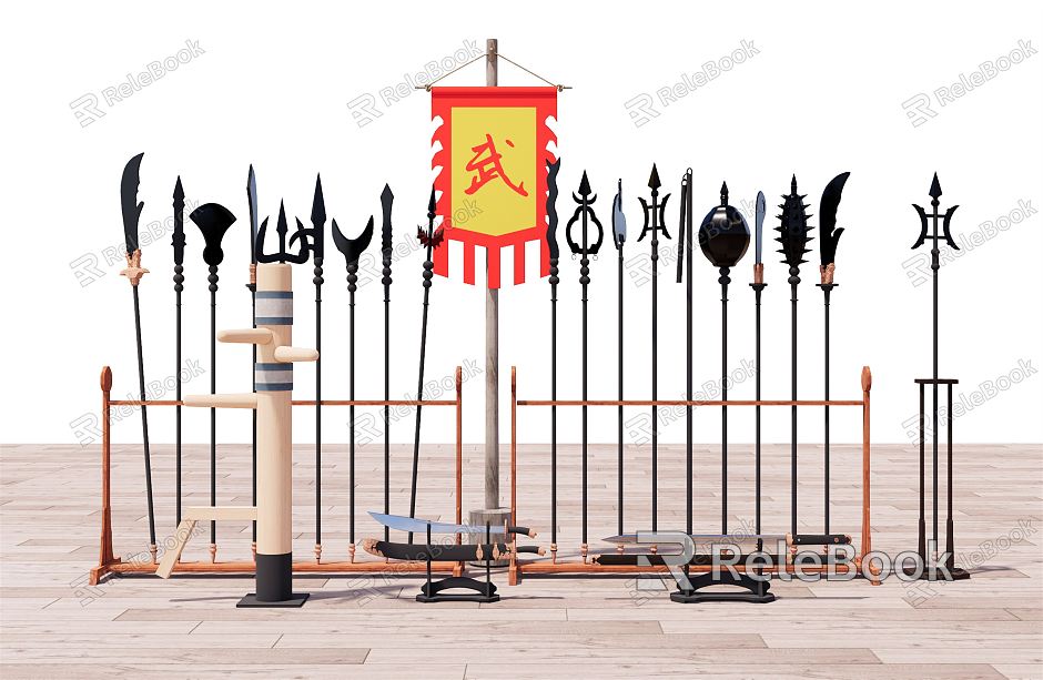 Chinese-style Weapons Training Ground Cold Weapons Training Ground Ancient Training Ground Ancient Cold Weapons Weapons Weapons Rack Eighteen Weapons model