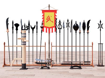 Chinese-style Weapons Training Ground Cold Weapons Training Ground Ancient Training Ground Ancient Cold Weapons Rack Eighteen Weapons model