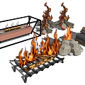 Outdoor Garden Fire Pit Decor With Stone Log And Metal Frame Design 3d model