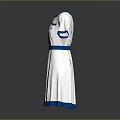 White Blue Accent Dress With Collar Cuffs Waistband Hem And Chest Emblem