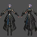 Game and Movie Character With Purple Hair Black Armor and Blue Accents