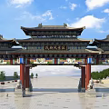 Traditional Chinese Archway Architectural Design with Multi Layered Roofs and Eaves in Plaza Square