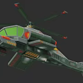 Military Combat Helicopter Weapon With Green Camouflage Rotors Yellow Red Details