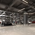 Luxury Car And Motorcycle Showroom With White Tile Floor Metal Ceiling Strip Lights