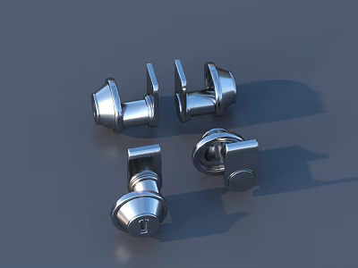 Shiny Chrome Plated Metal Hardware Door Locks And Hinges Collection 3d model