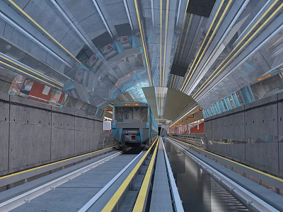 Essential Daily Life Products Commuters Bring On Subway Train Platform And Tunnel 3d model
