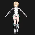 Blonde Haired Woman With Red Eyes In White Bodysuit And Mechanical Elements On Arms Legs