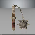 Medieval Flail Weapon With Wooden Handle Red Grip Metal Chain And Spiked Ball