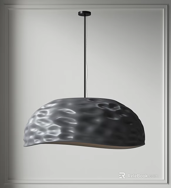 Modern Gray Metallic Pendant Light With Hammered Surface Hanging In Minimalist Interior Room 3d model 