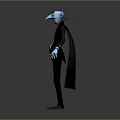 Game Movie Character With Blue Skin Yellow Eyes Red Vampire Cape And Black Suit
