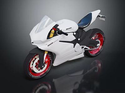 Stylish White Motorcycle with Red Wheels Black Seat and Modern Sleek Design 3d model
