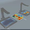 Commercial Display Equipment with Metal Stands Blue Platforms and Colorful Board Featuring Fruits Sun