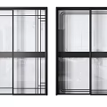 Modern Black Frame Sliding Doors With Transparent Glass And Geometric Patterns 3d model