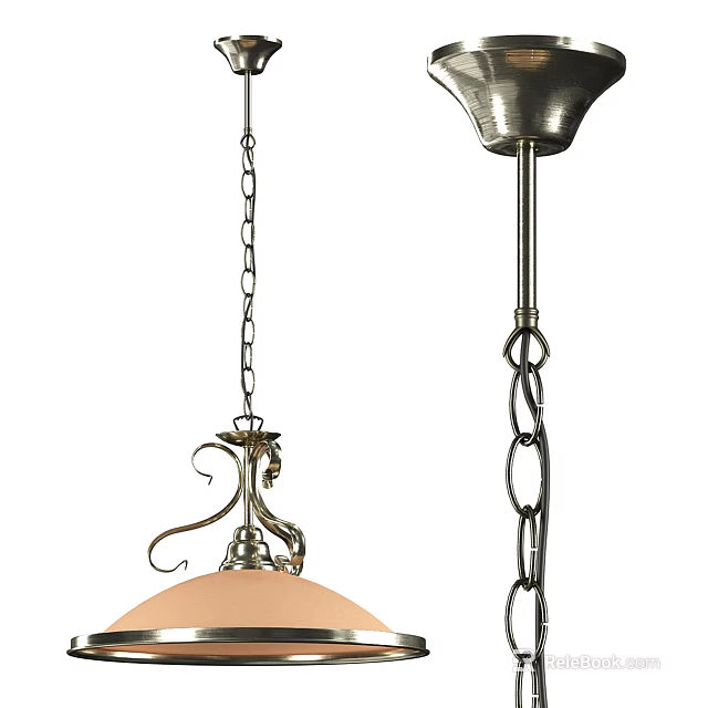 Pendant Lights With Decorative Metal Frame Orange Lampshade And Hanging Chain 3d model 