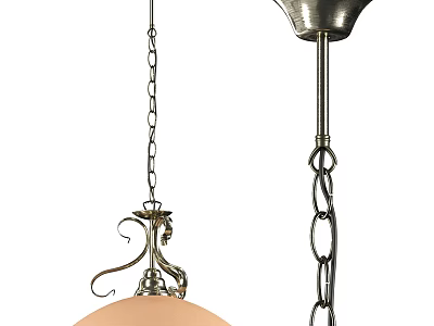 Pendant Lights With Decorative Metal Frame Orange Lampshade And Hanging Chain 3d model