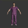 Man in Purple Scrubs Standing on Gray Background with Arms at Sides