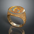 Luxury Gold Ring With Intricate Engraved Patterns And Gemstone Center 3d model