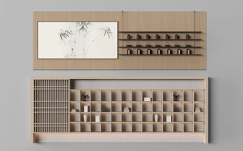 New Chinese Tea Room Background Wall 3d model