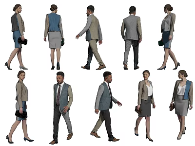 Multiple People In Business Attire With Different Walking And Standing Poses 3d model