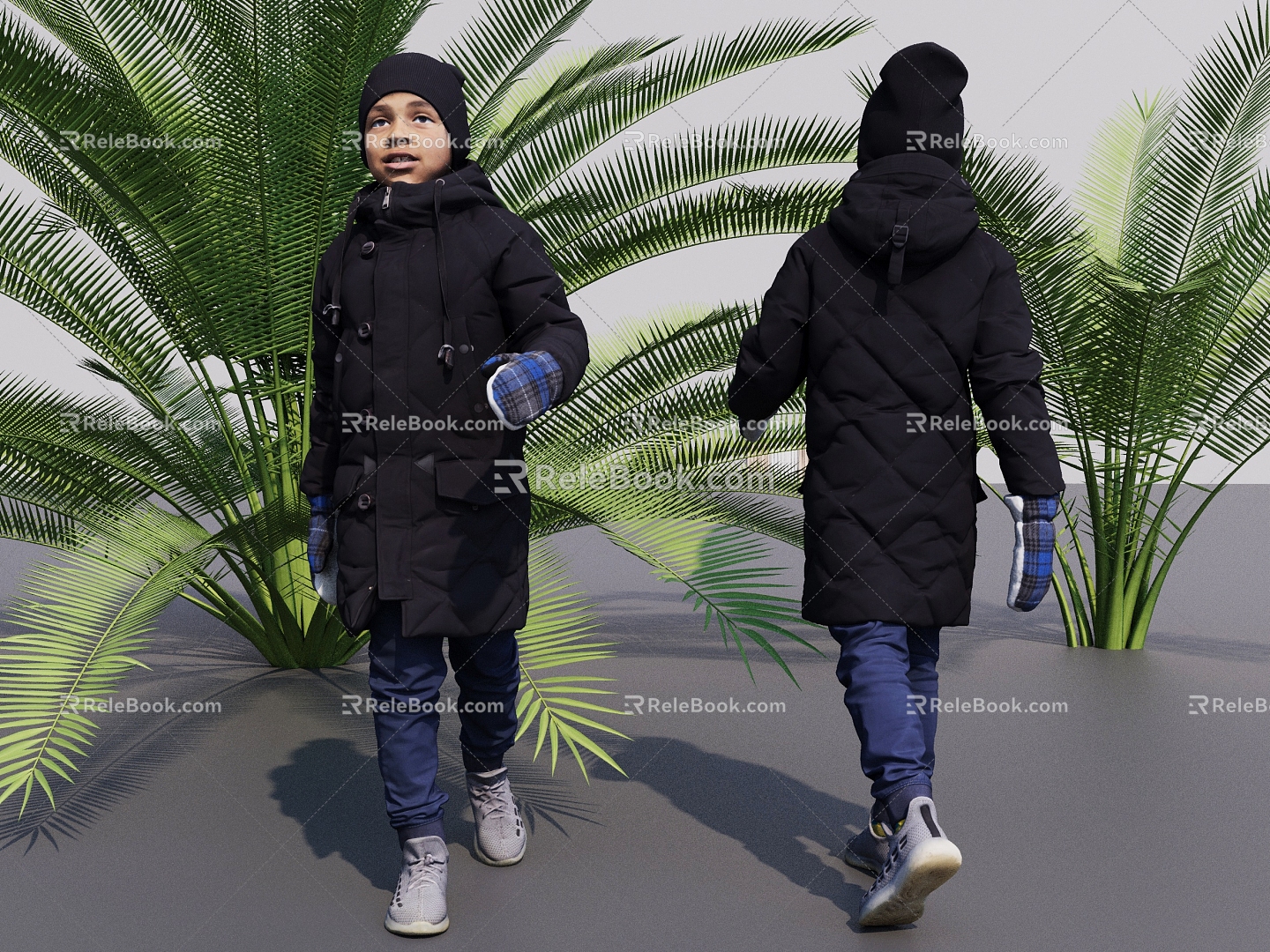 Winter clothes primary school students boys children little boys little children human figures 3d model